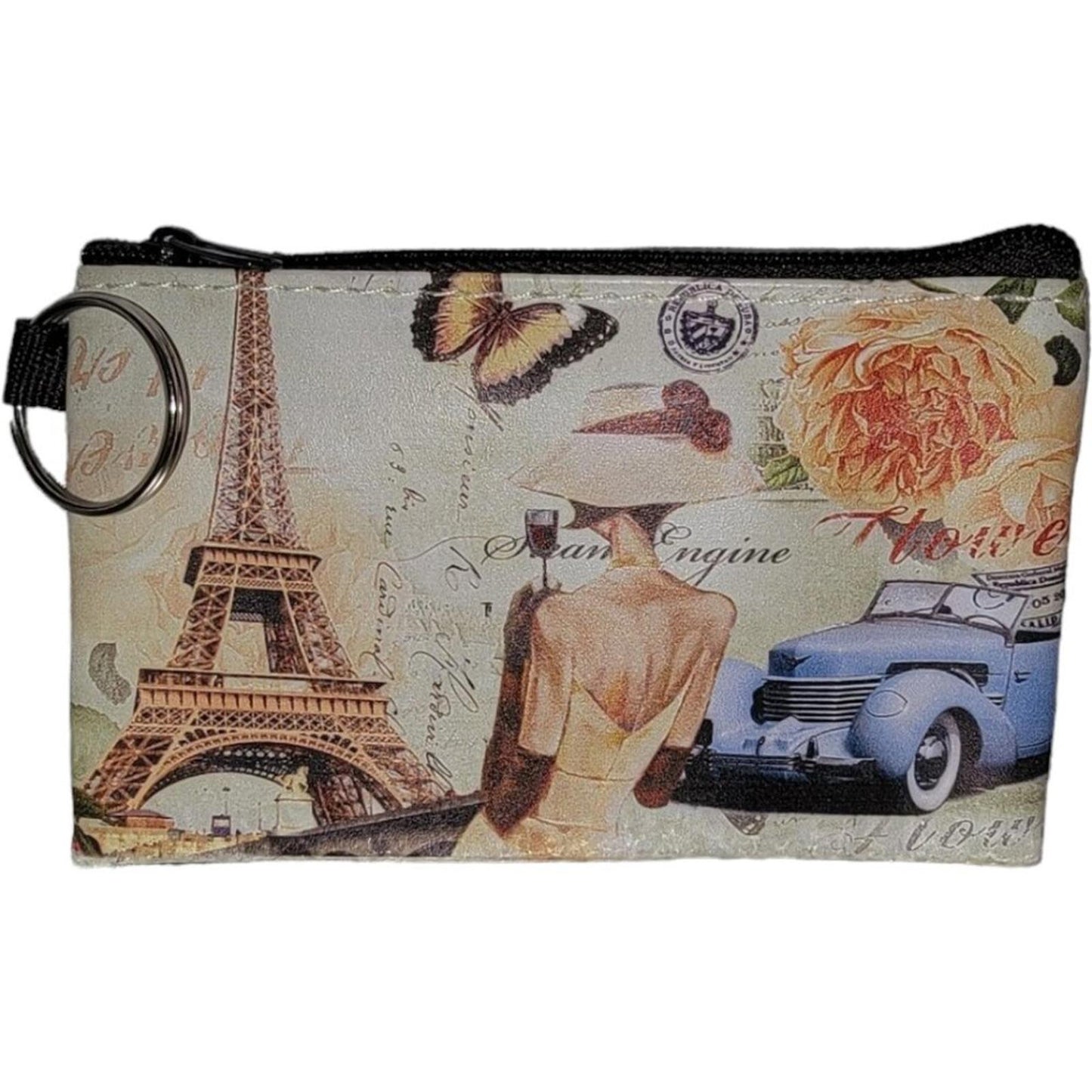 Vintage Paris Themed Coin Purse Keychain