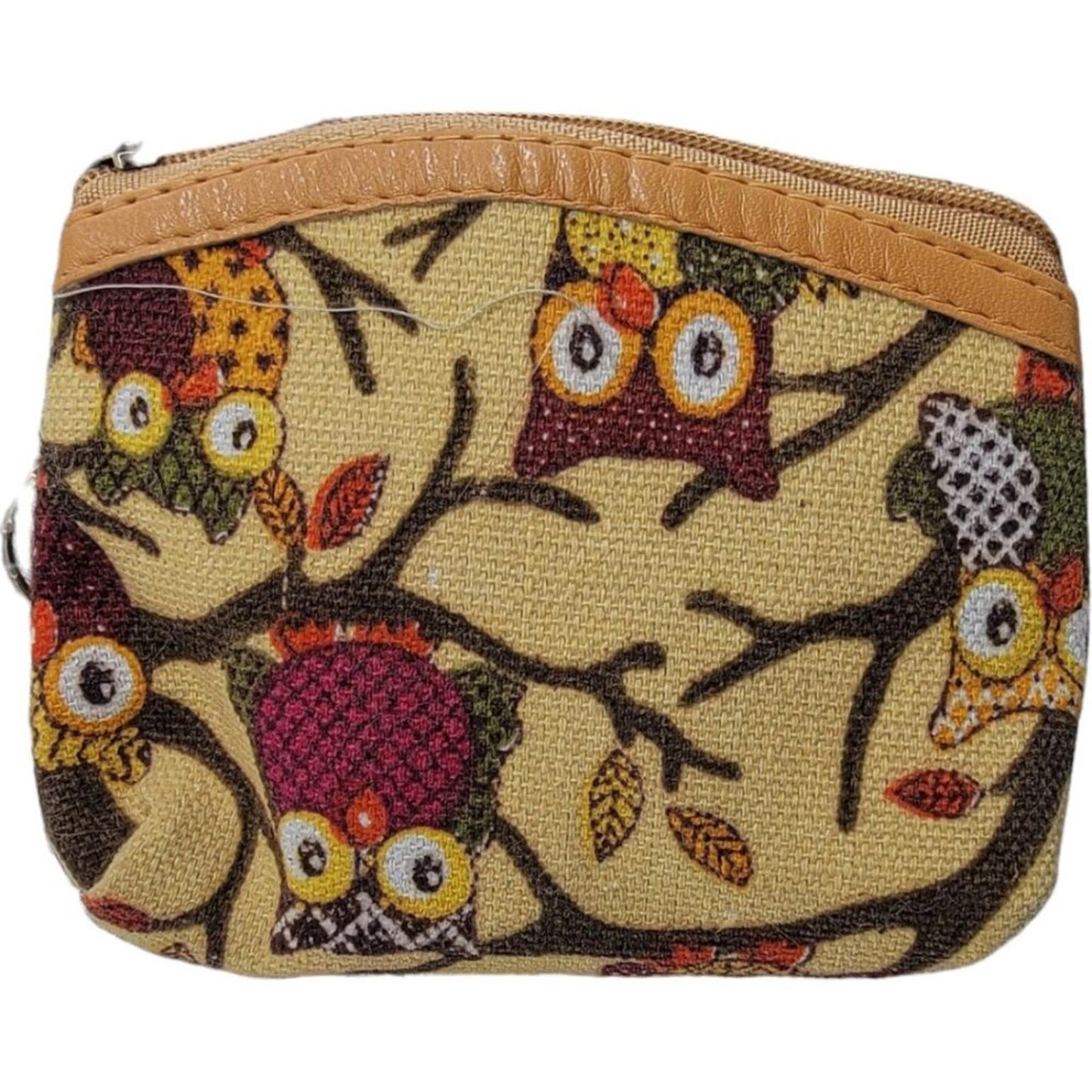 Small Owl Print Canvas Coin Purse with Keychain