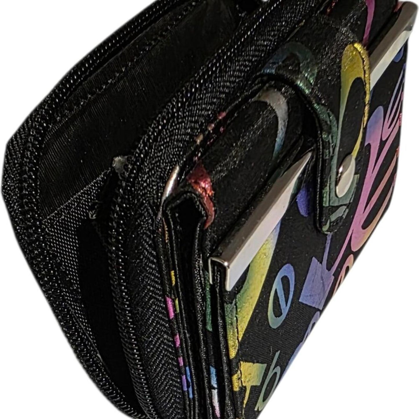 Compact Black Wallet with Multicolour Logo Print