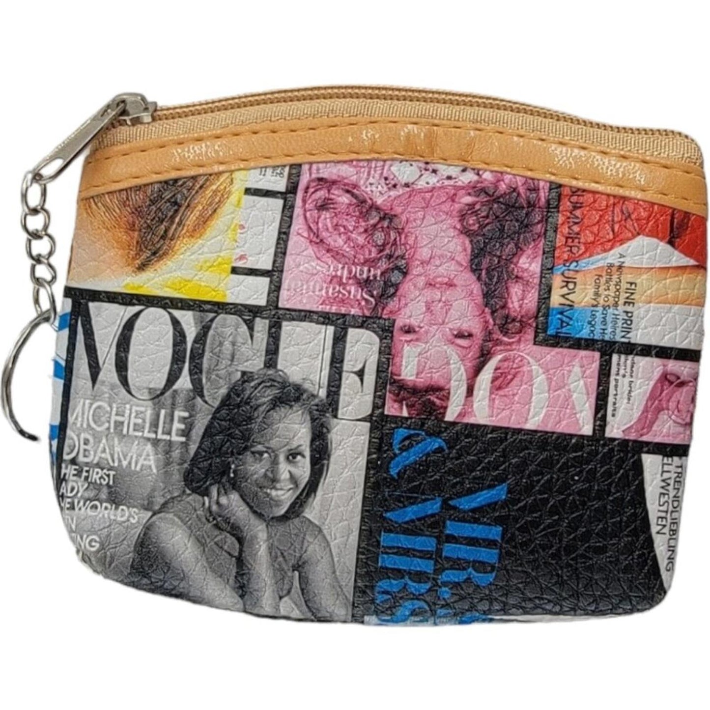 Vintage Style Magazine Print Coin Purse Keychain