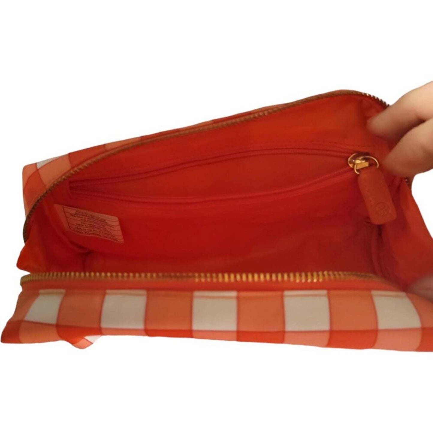 Orange and Cream Checkered Cosmetic Bag with Zipper