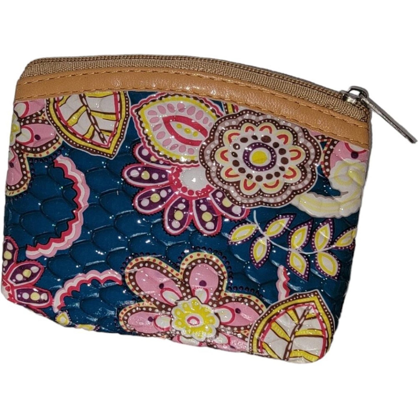 Small Floral Patterned Quilted Coin Purse with Zipper