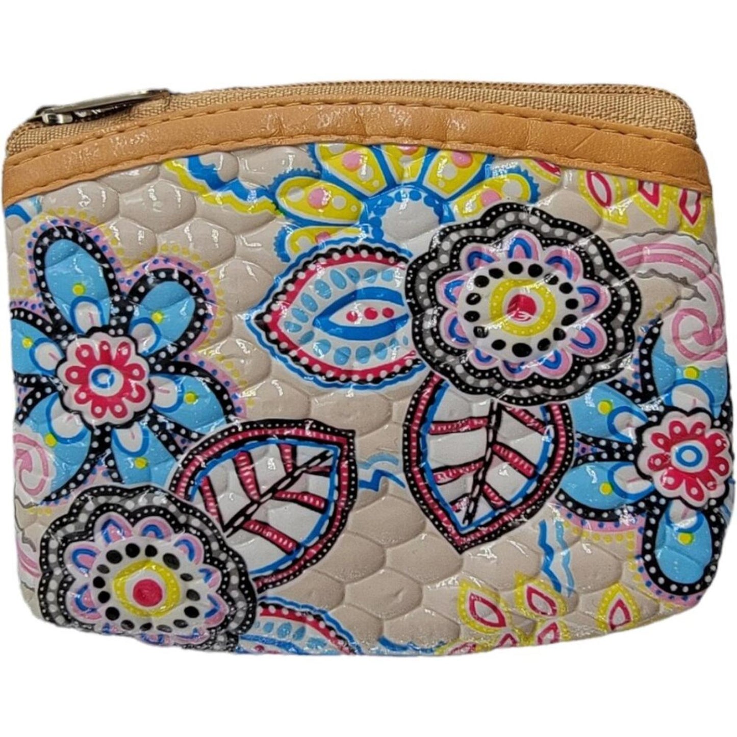 Small Floral Patterned Quilted Coin Purse with Zipper