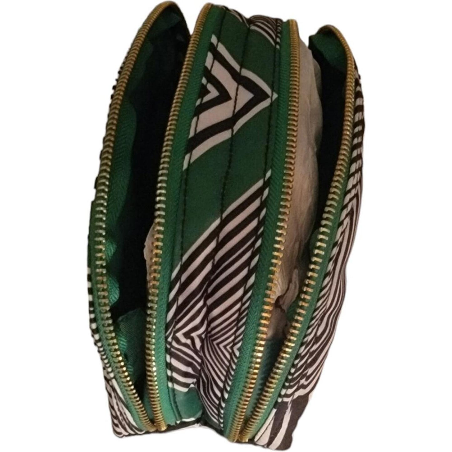 Geometric Patterned Double Zipper Cosmetic Bag