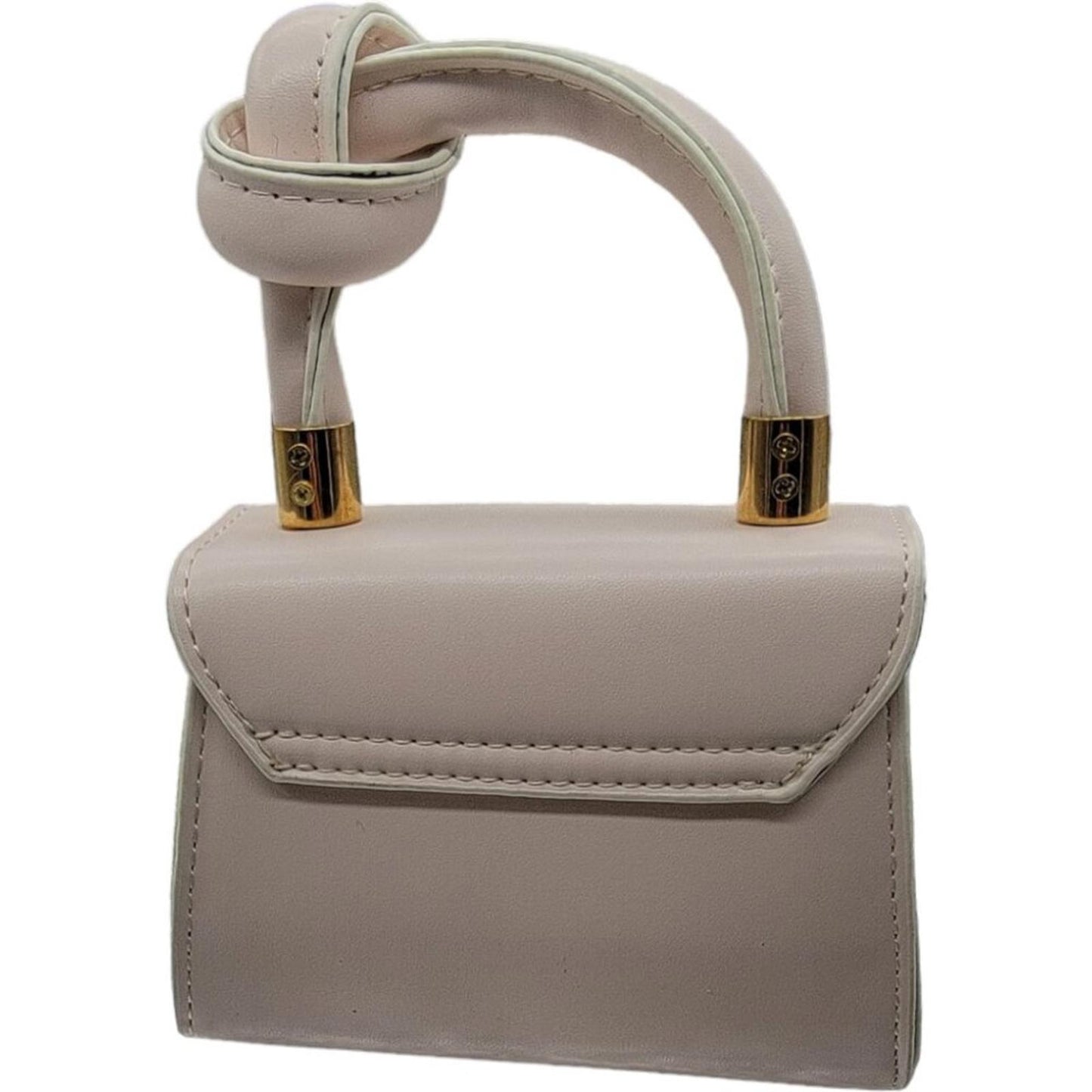 Mini Beige Leather Handbag with Gold Chain Strap