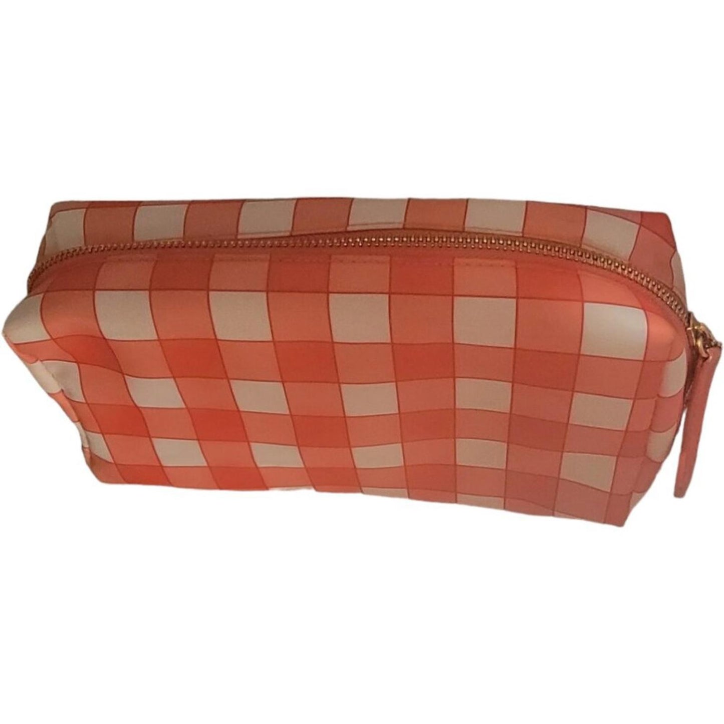 Orange and Cream Checkered Cosmetic Bag with Zipper