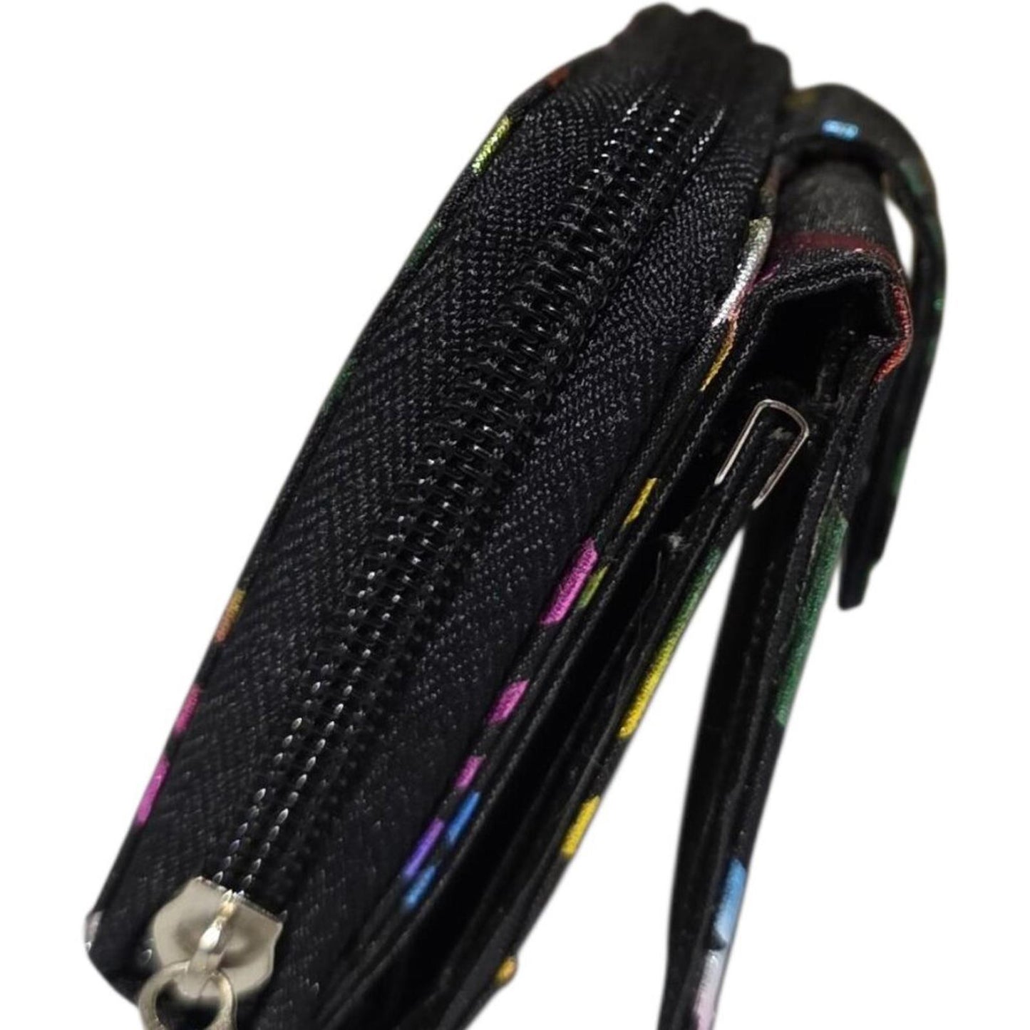 Compact Black Wallet with Multicolour Logo Print