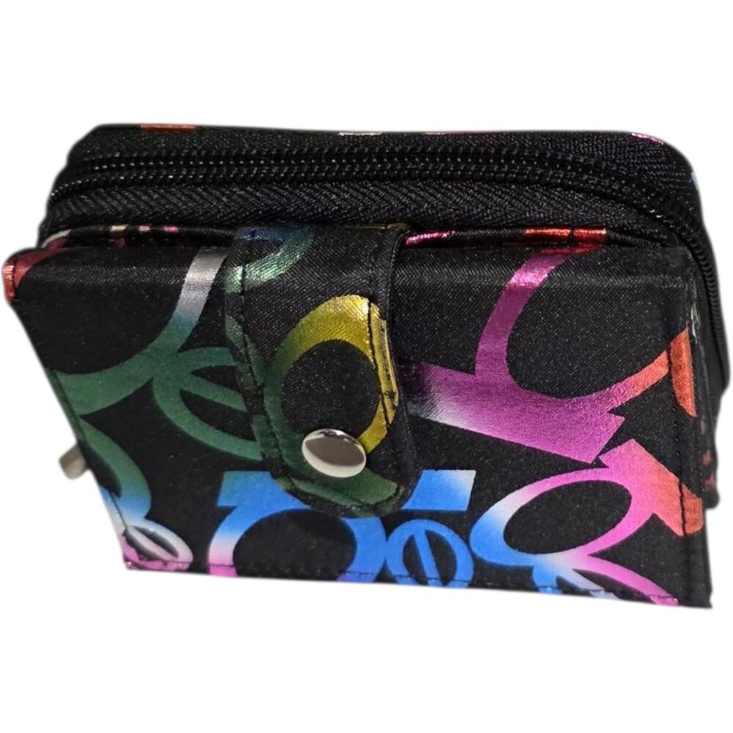 Compact Black Wallet with Multicolour Logo Print
