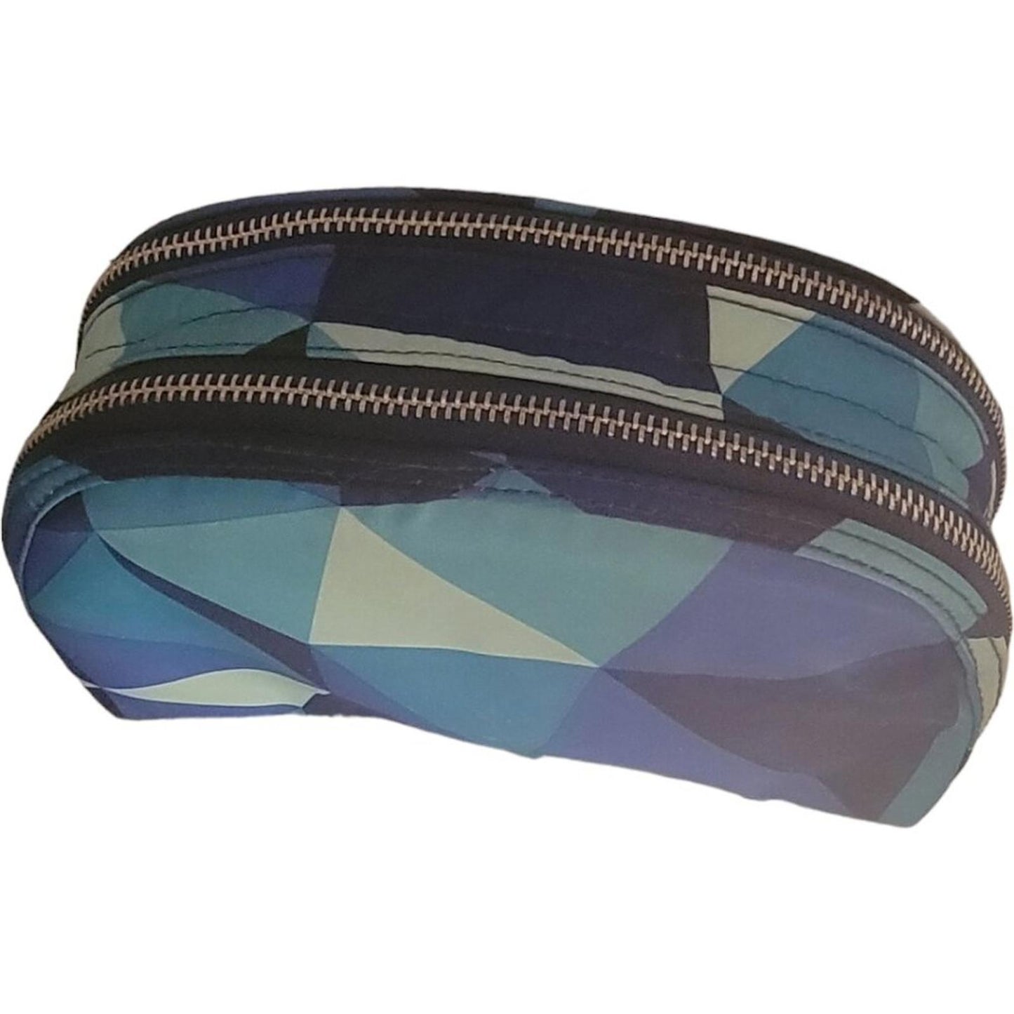 Geometric Patterned Double Zipper Cosmetic Bag