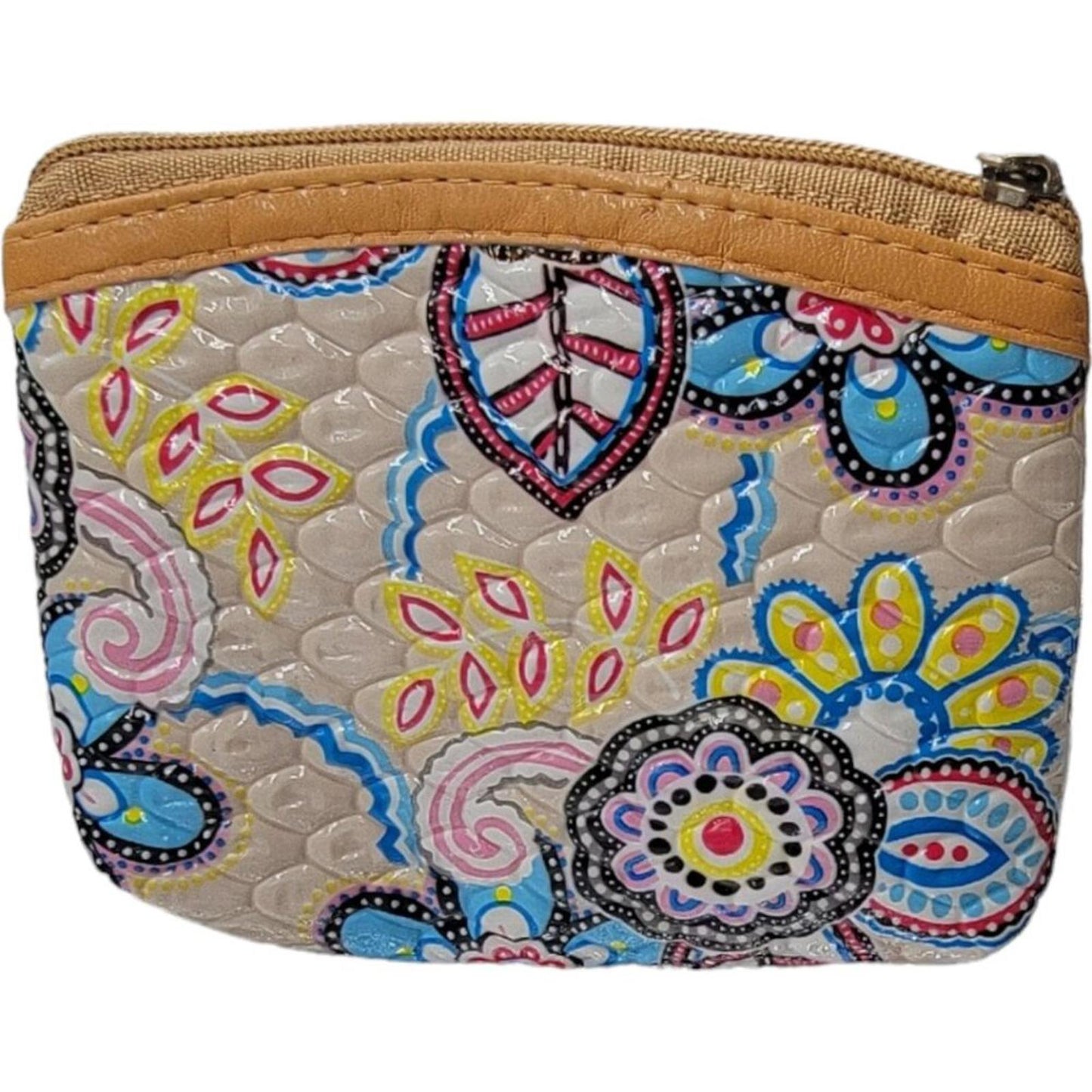 Small Floral Patterned Quilted Coin Purse with Zipper