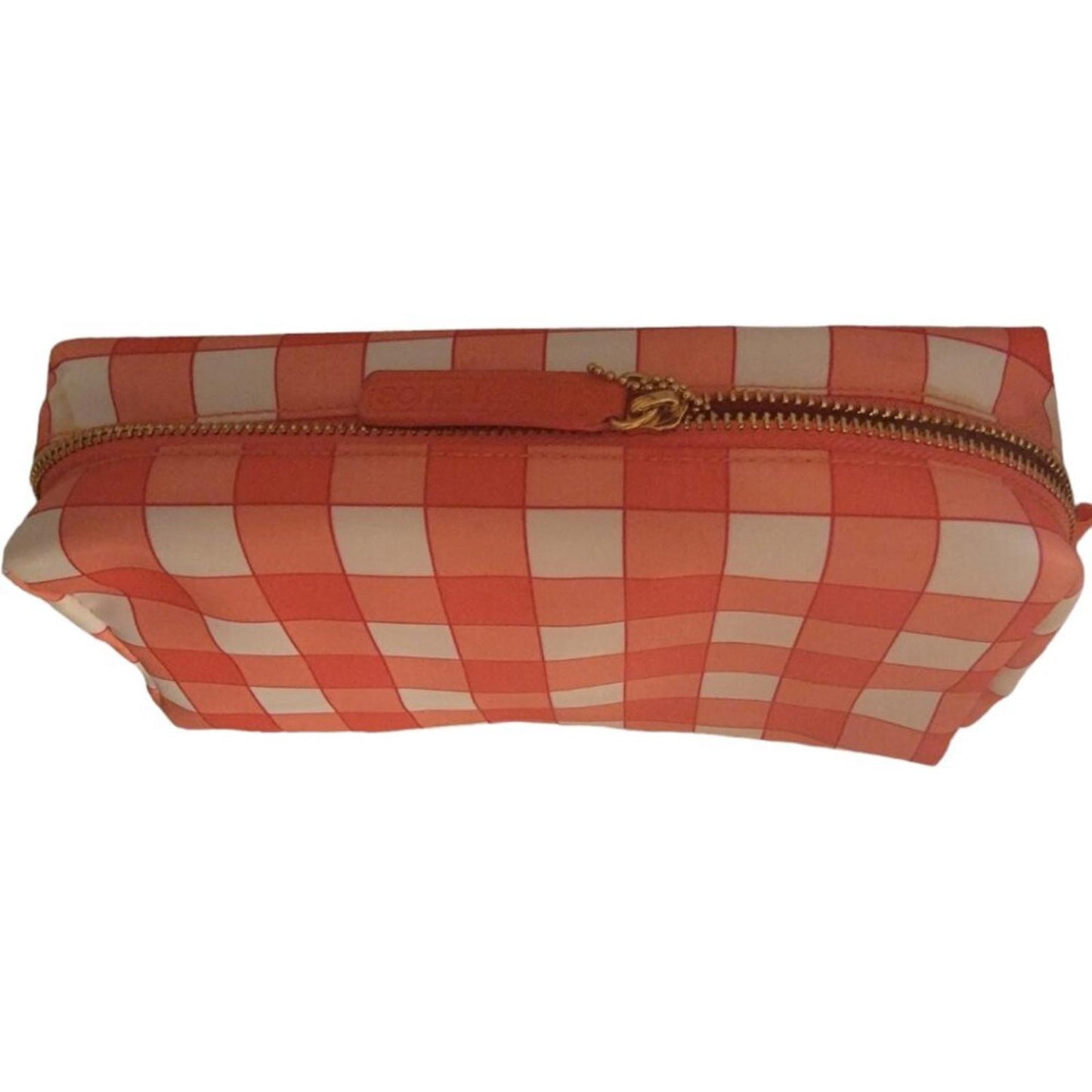 Orange and Cream Checkered Cosmetic Bag with Zipper