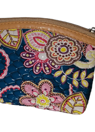 Coin Pouch, Flower Print with Zipper blue background