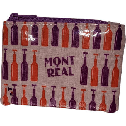 Pouch with 'Montreal' text and bottle pattern design