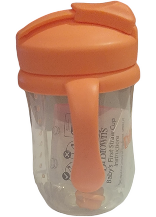 Orange sippy cup with handles and a straw lid