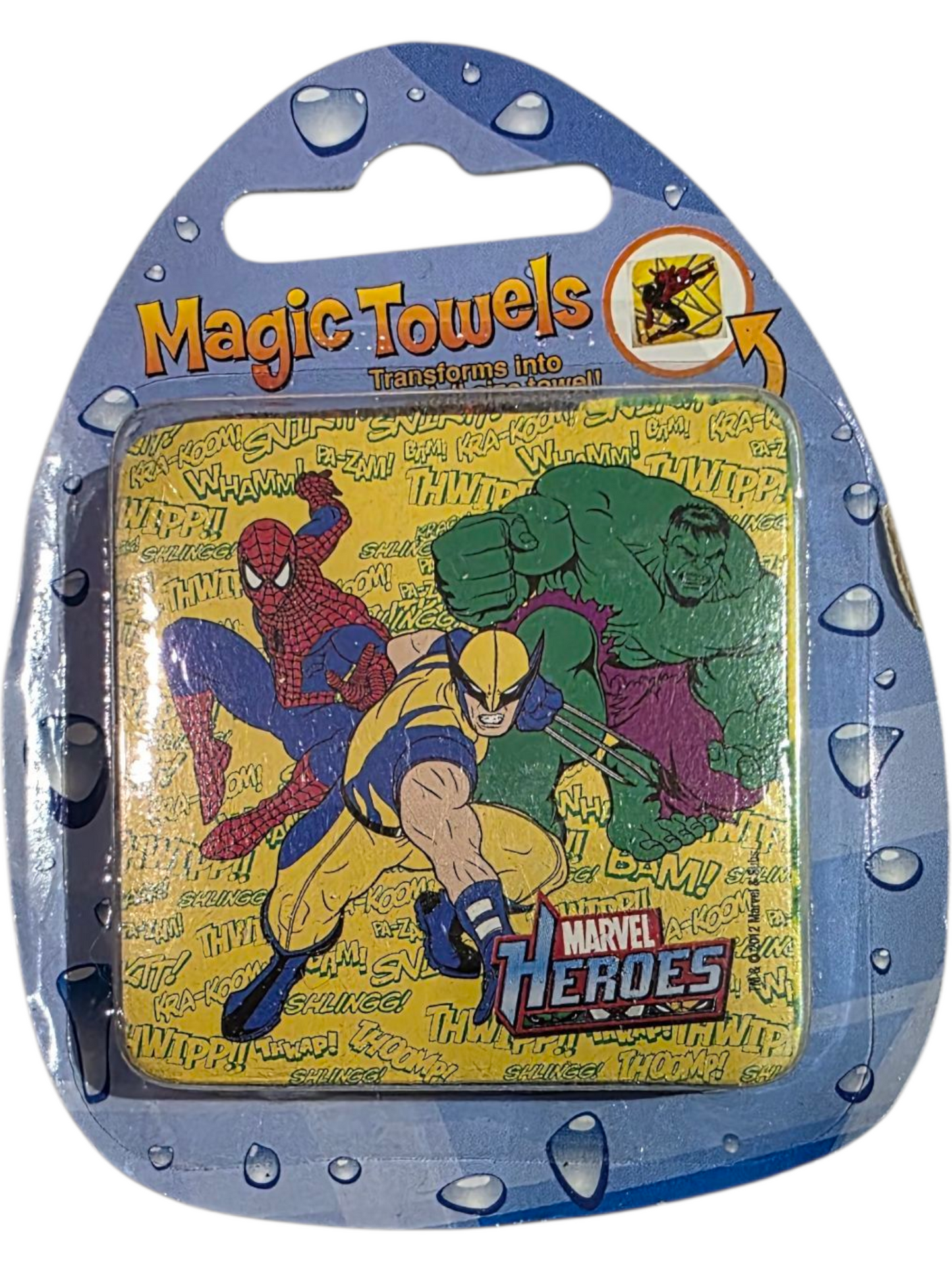 Magic Towels original packaging Marvel Heroes collectible textile towel with Spider-Man, Wolverine, and Hulk design