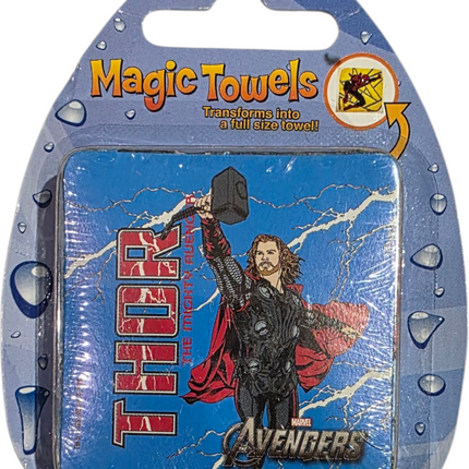 Magic Towels in original unopened packaging featuring Thor Avengers design collectible textile
