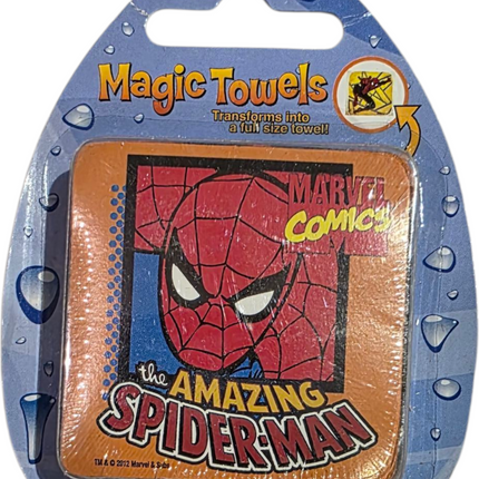 Magic Towels in original packaging featuring The Amazing Spider-Man collectible textile