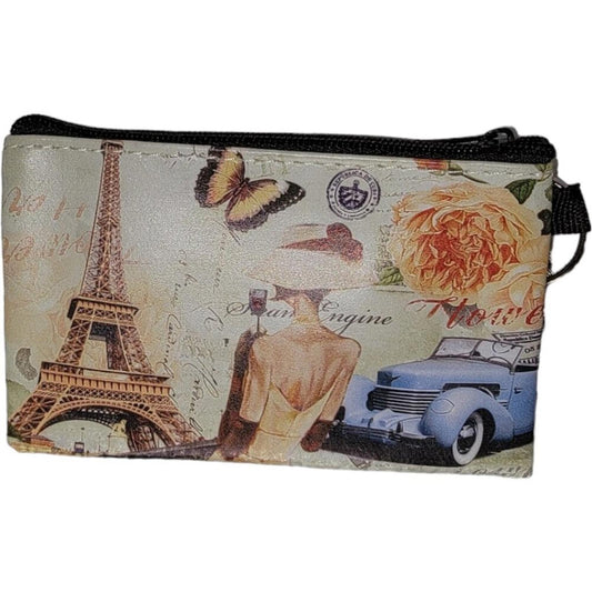 Vintage Paris Themed Coin Purse Keychain