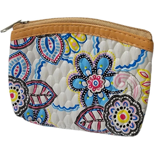 Floral Pattern Quilted Coin Purse with Zipper
