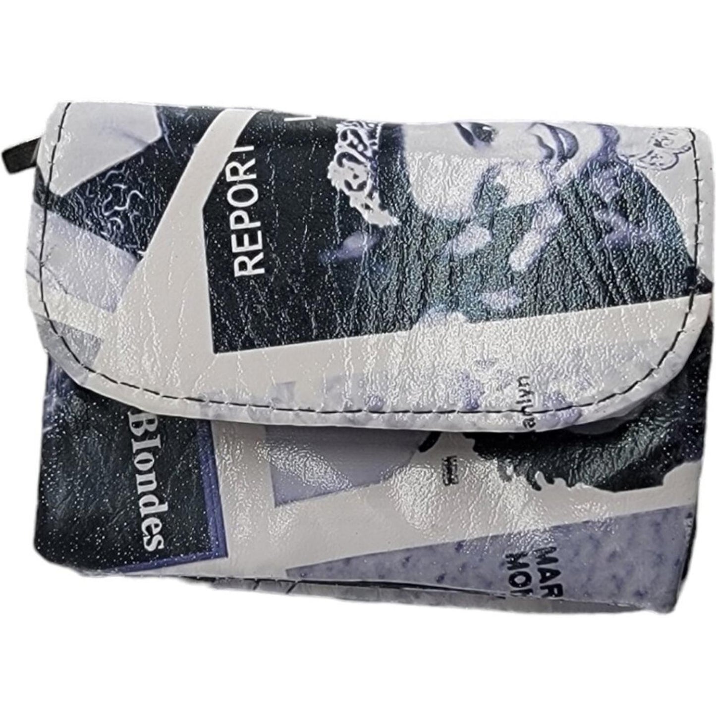 Vintage Style Black and White Printed Coin Purse Wallet with Keyring