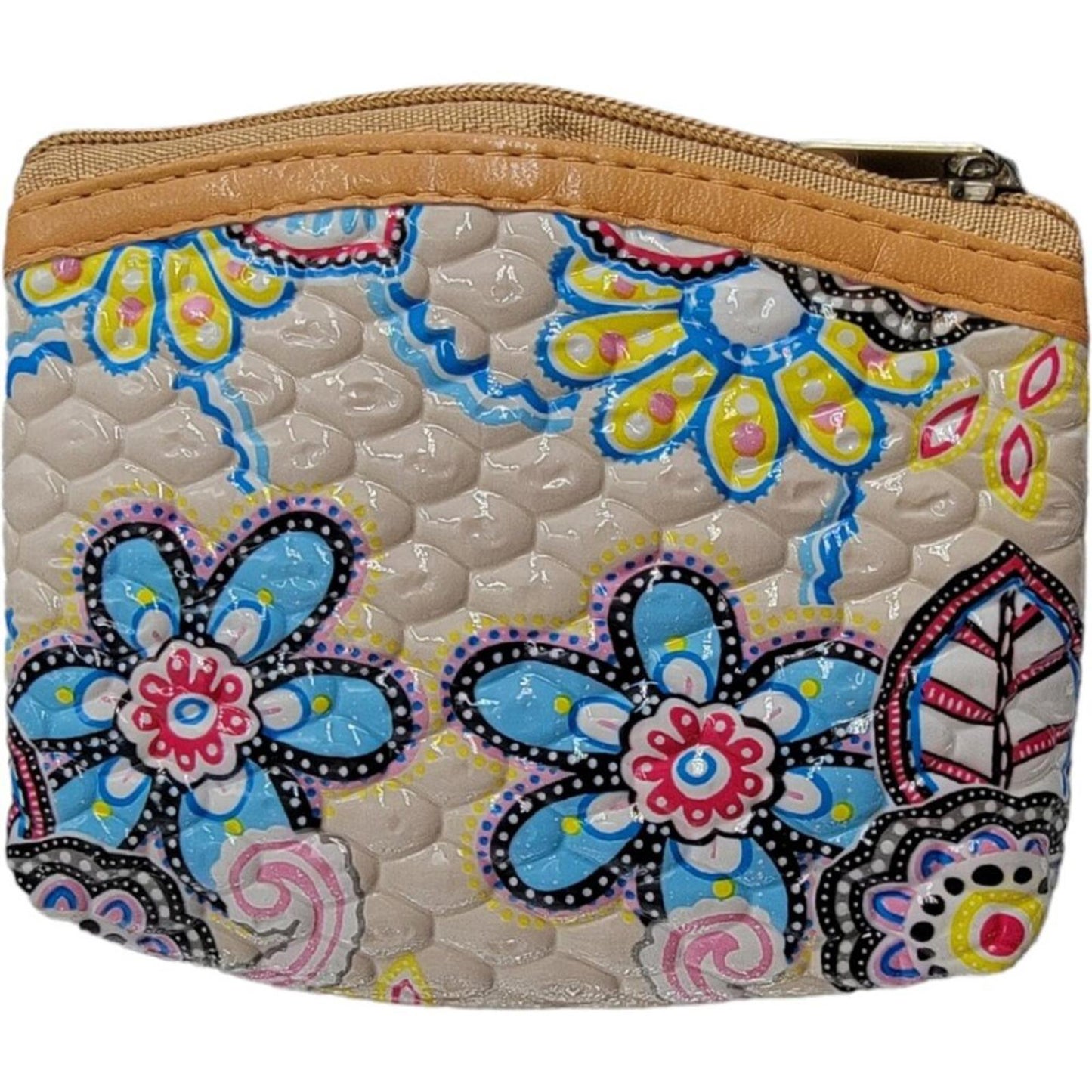 Quilted Floral Pattern Small Zipper Pouch