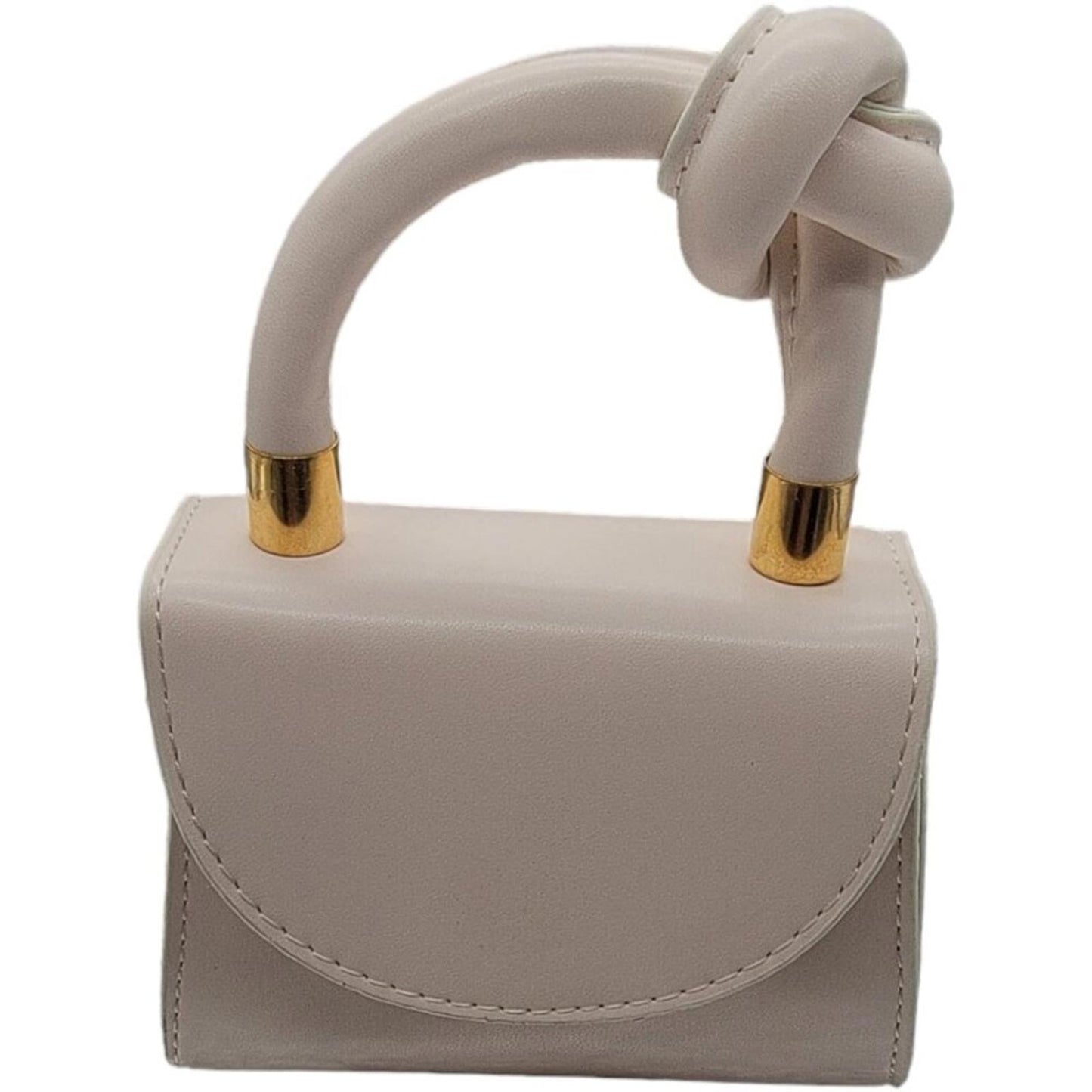 Mini Beige Leather Handbag with Gold Chain Strap