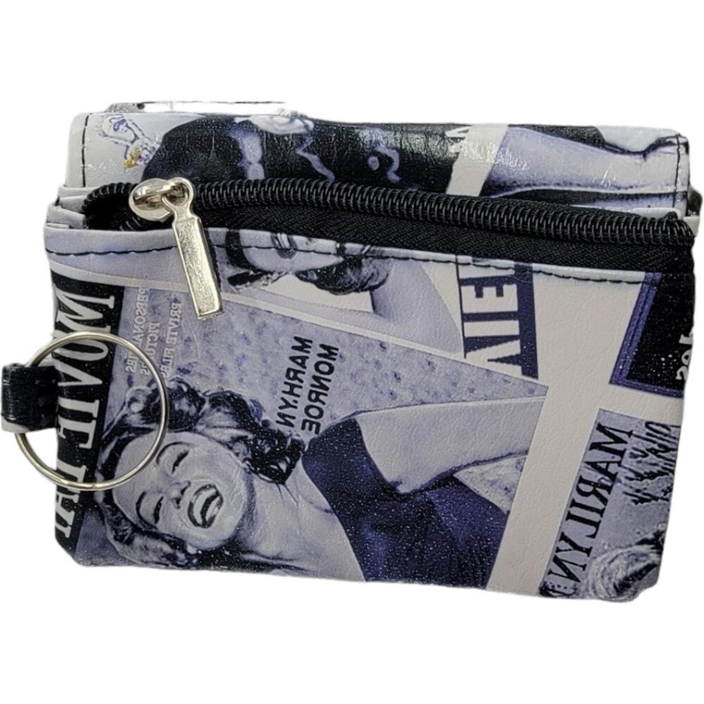 Vintage Style Black and White Printed Coin Purse Wallet with Keyring