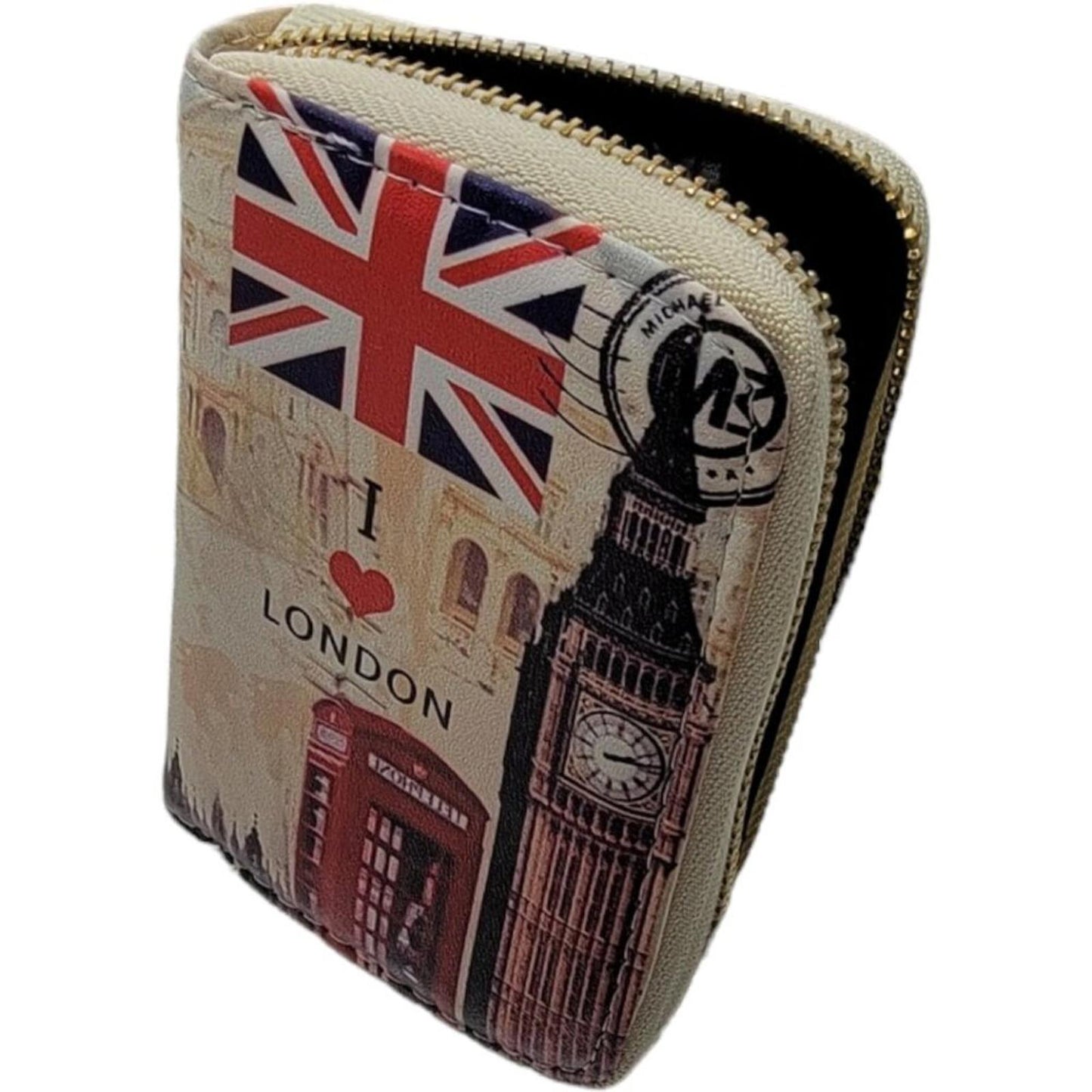 London Themed Zip Around Wallet with Iconic Landmarks