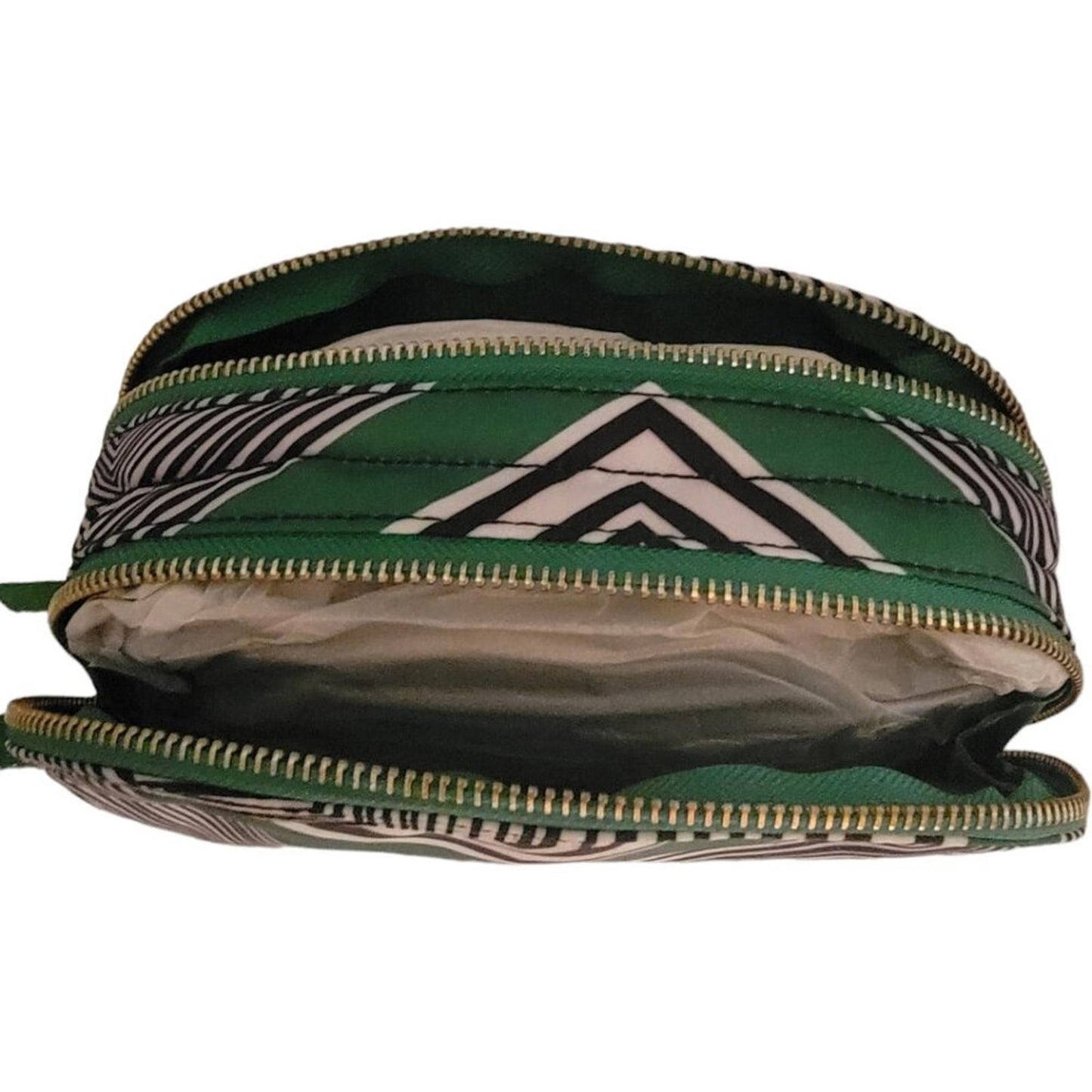 Geometric Patterned Double Zipper Cosmetic Bag