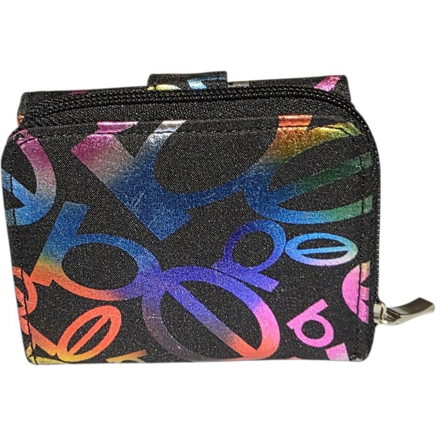 Compact Black Wallet with Multicolour Logo Print