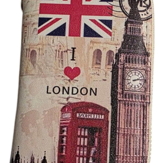 London Themed Zip Around Wallet with Iconic Landmarks