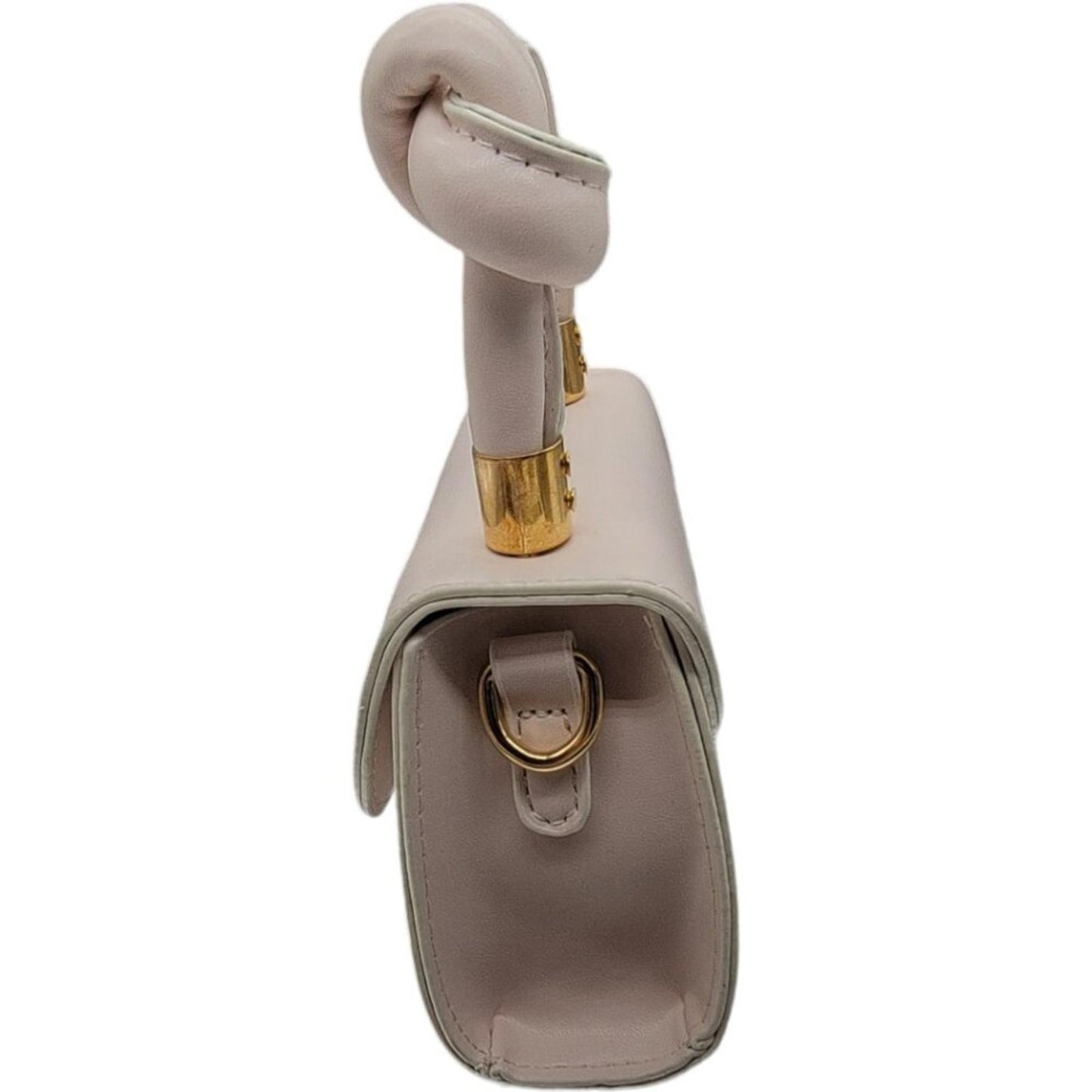 Mini Beige Leather Handbag with Gold Chain Strap