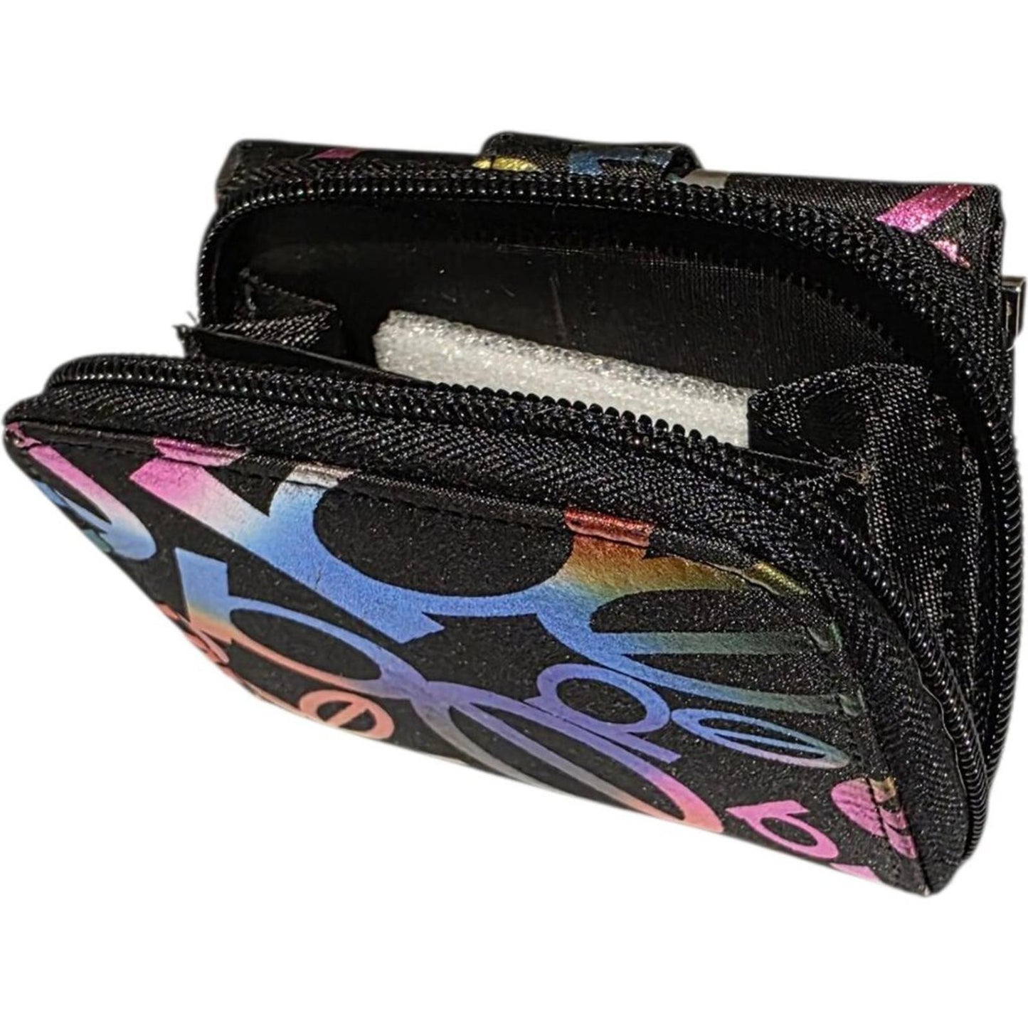 Compact Black Wallet with Multicolour Logo Print