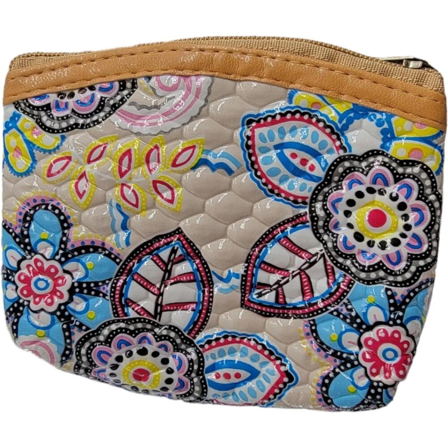 Small Quilted Floral Pattern Coin Purse with Zipper