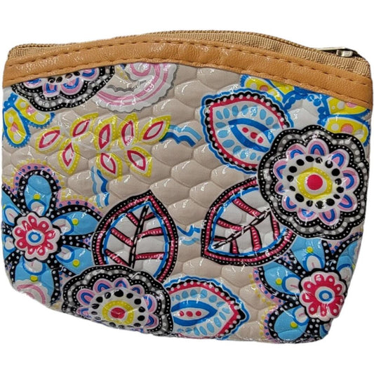 Small Quilted Floral Pattern Coin Purse with Zipper