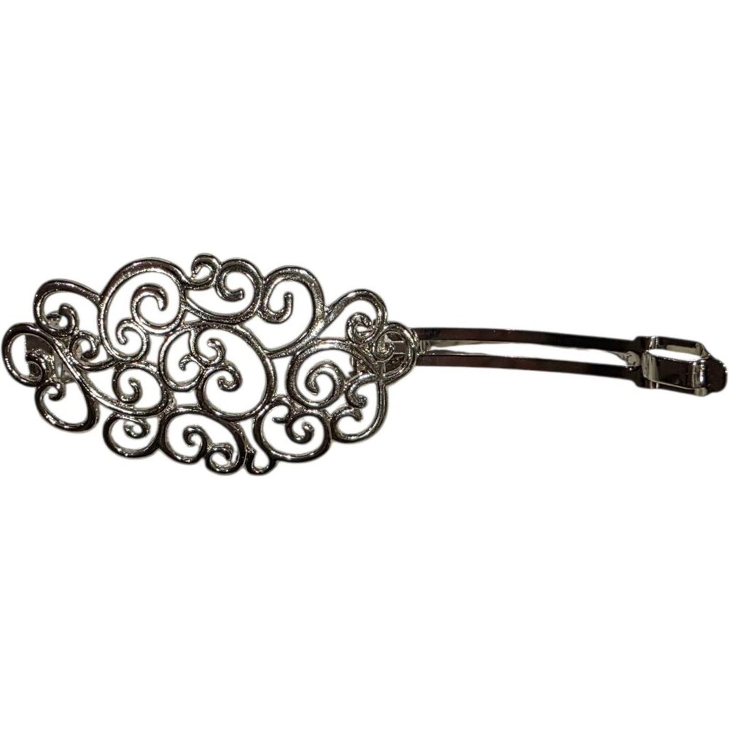 Silver Tone Filigree Scroll Hair Barrette Clip