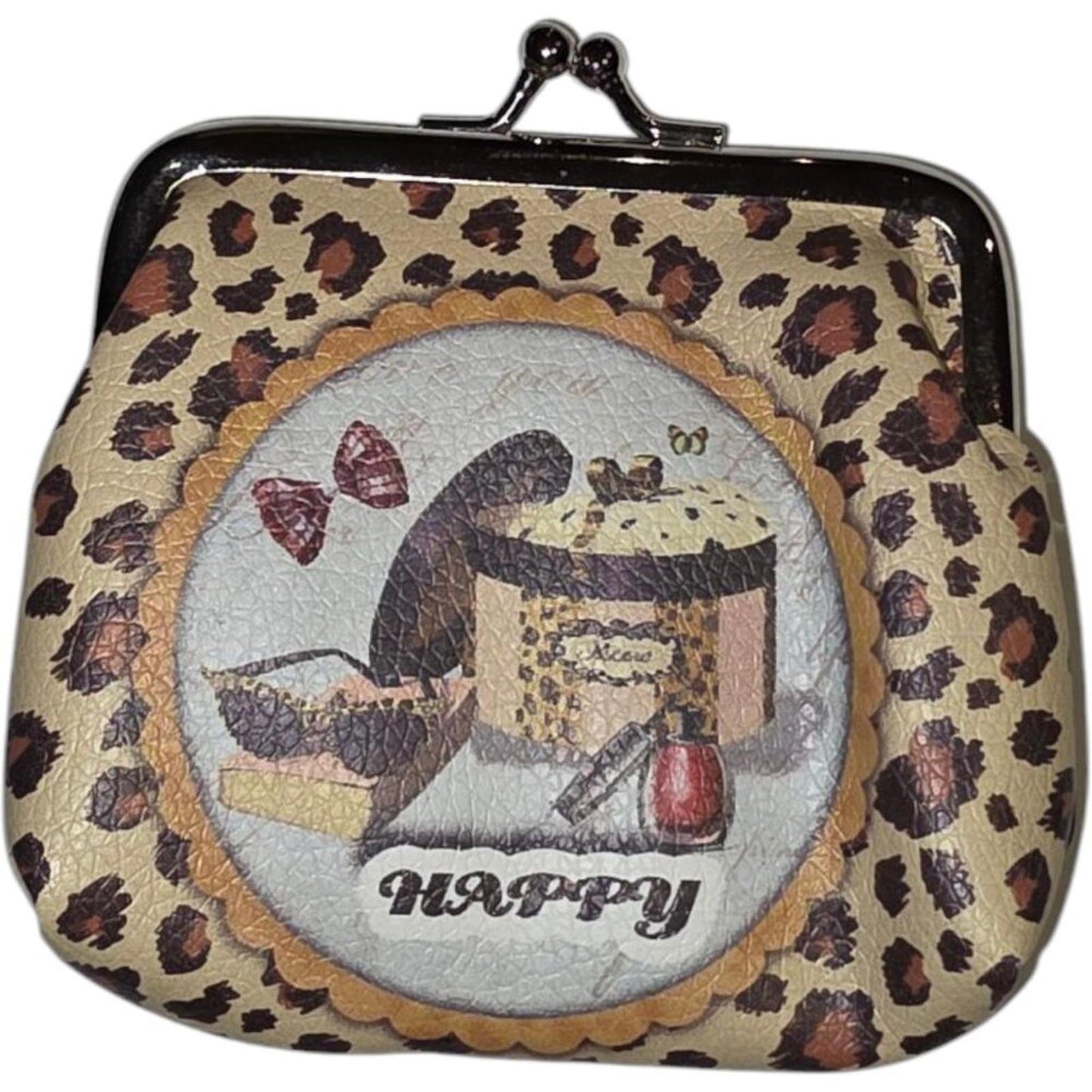 Leopard Print Coin Purse with Happy Design