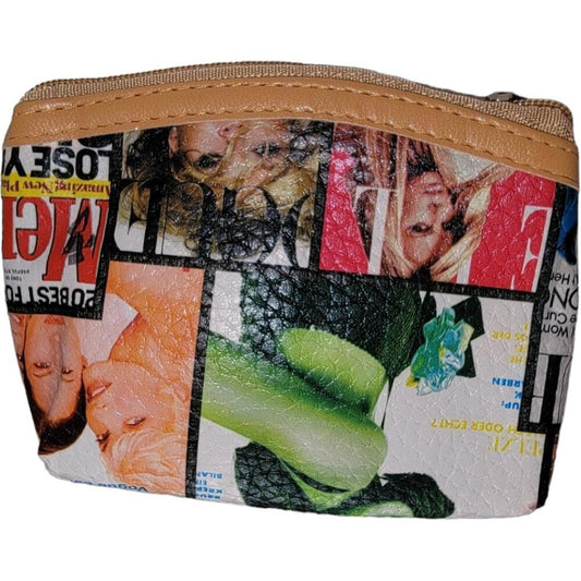 Small Zippered Coin Purse with Magazine Print Design