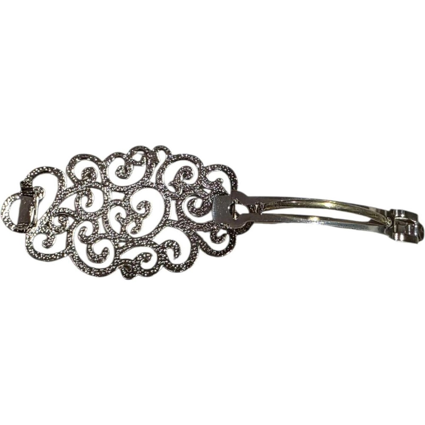 Silver Tone Filigree Scroll Hair Barrette Clip
