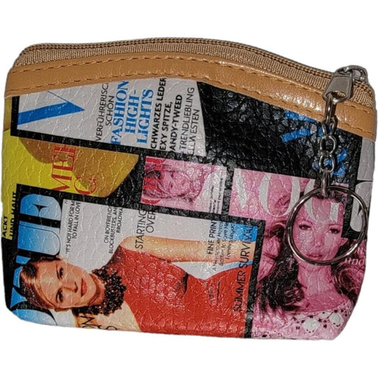 Small Zippered Coin Purse with Magazine Print Design