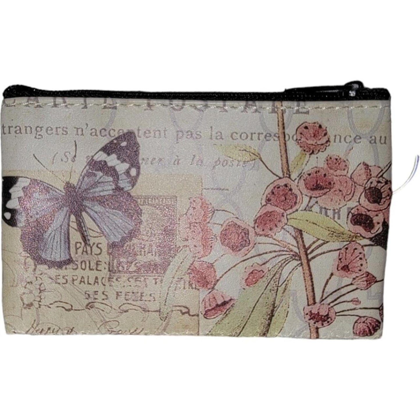 Butterfly and Floral Print Coin Purse with Key Ring