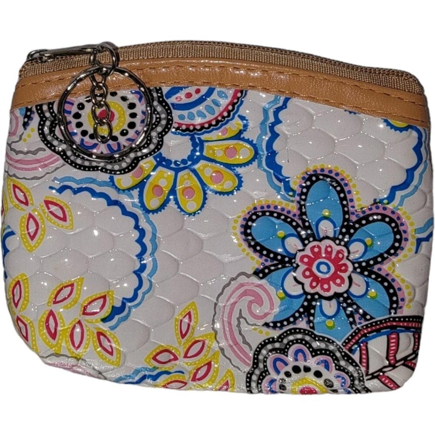 Floral Pattern Quilted Coin Purse with Zipper