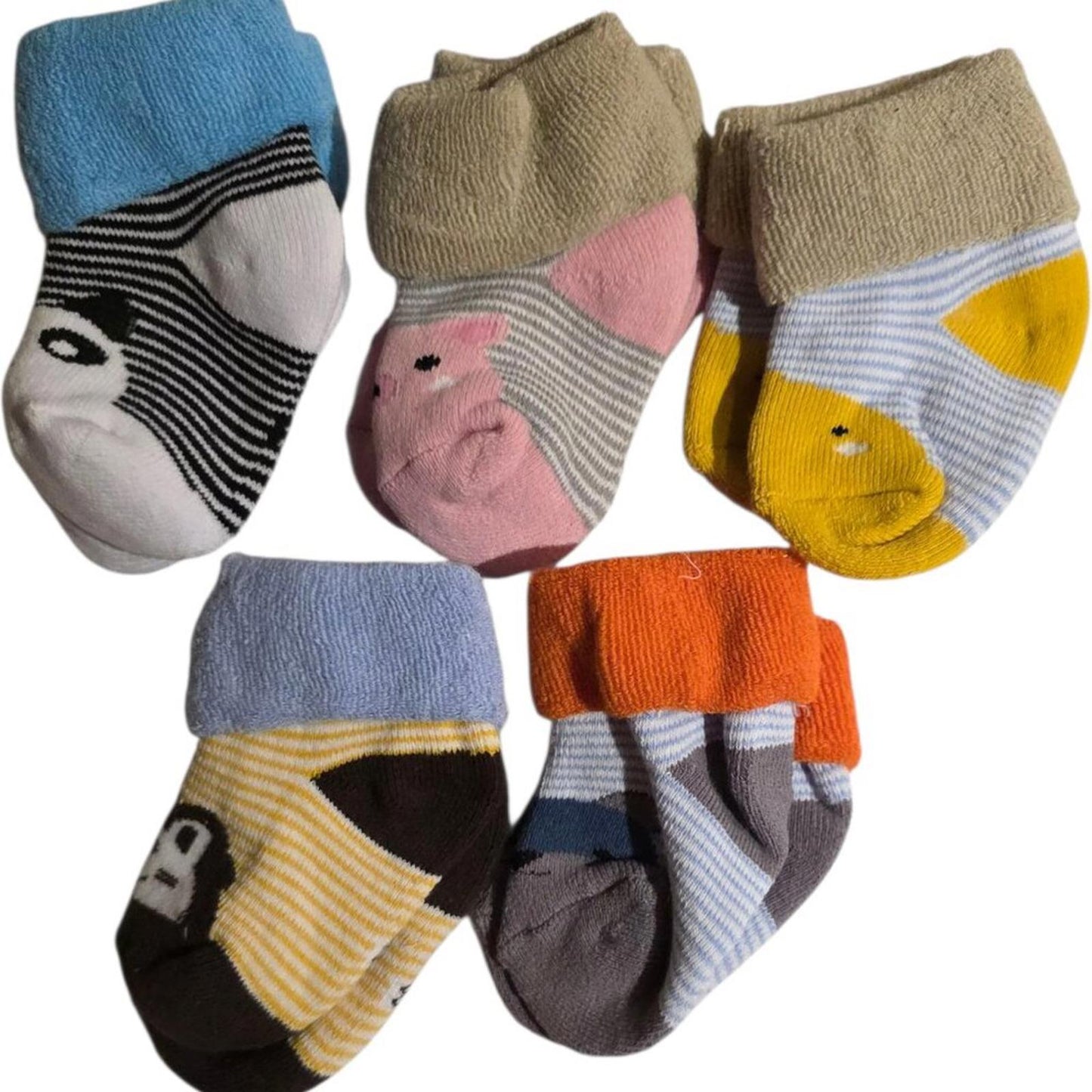 Set of 5 Baby Socks with Animal Designs