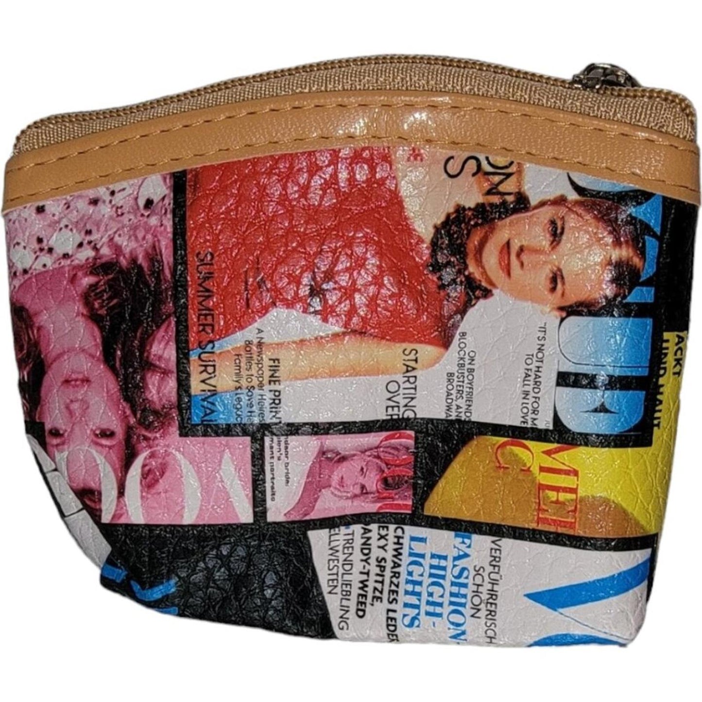 Fashion Magazine Print Coin Purse with Zipper and Keychain