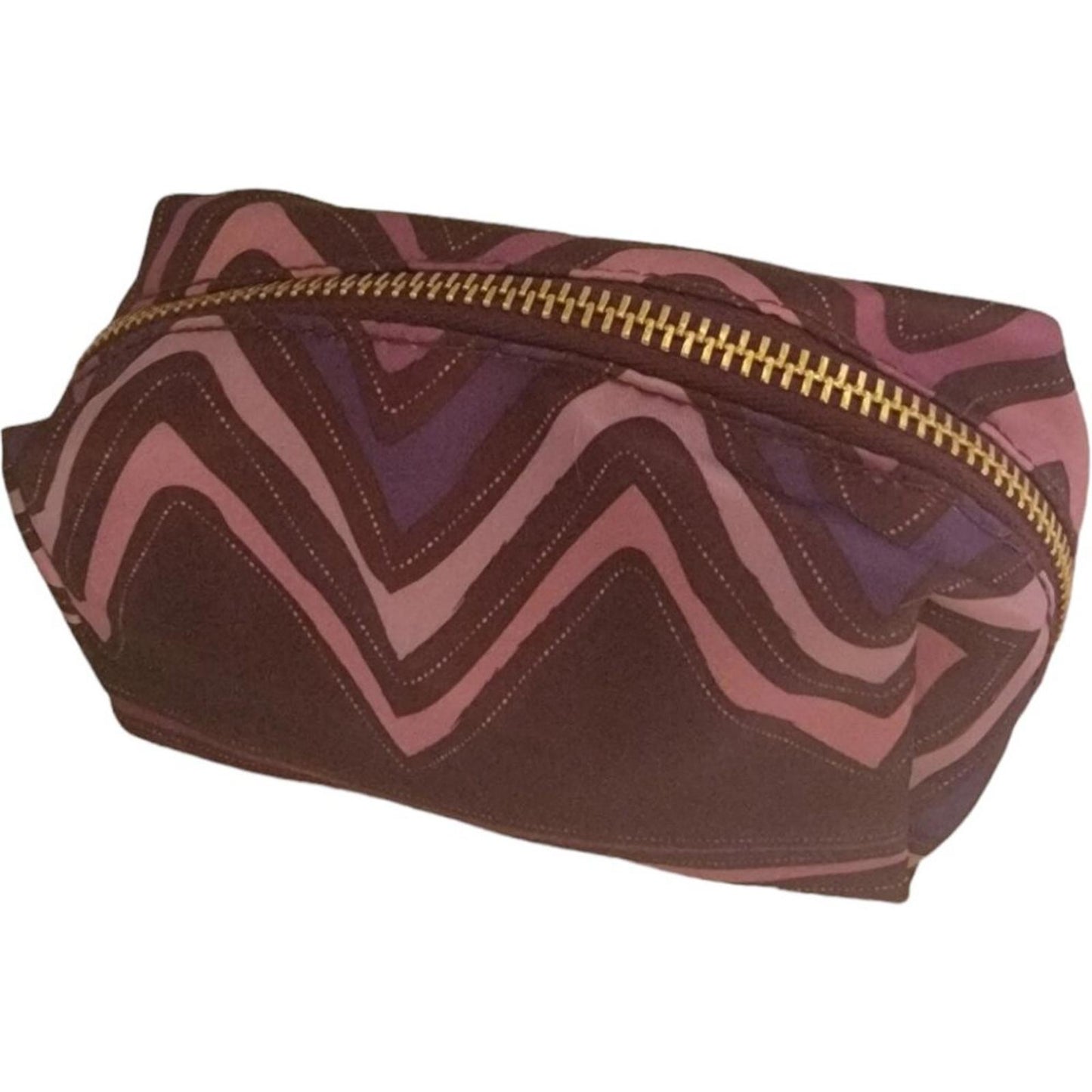 Chevron Patterned Cosmetic Bag with Gold Zipper