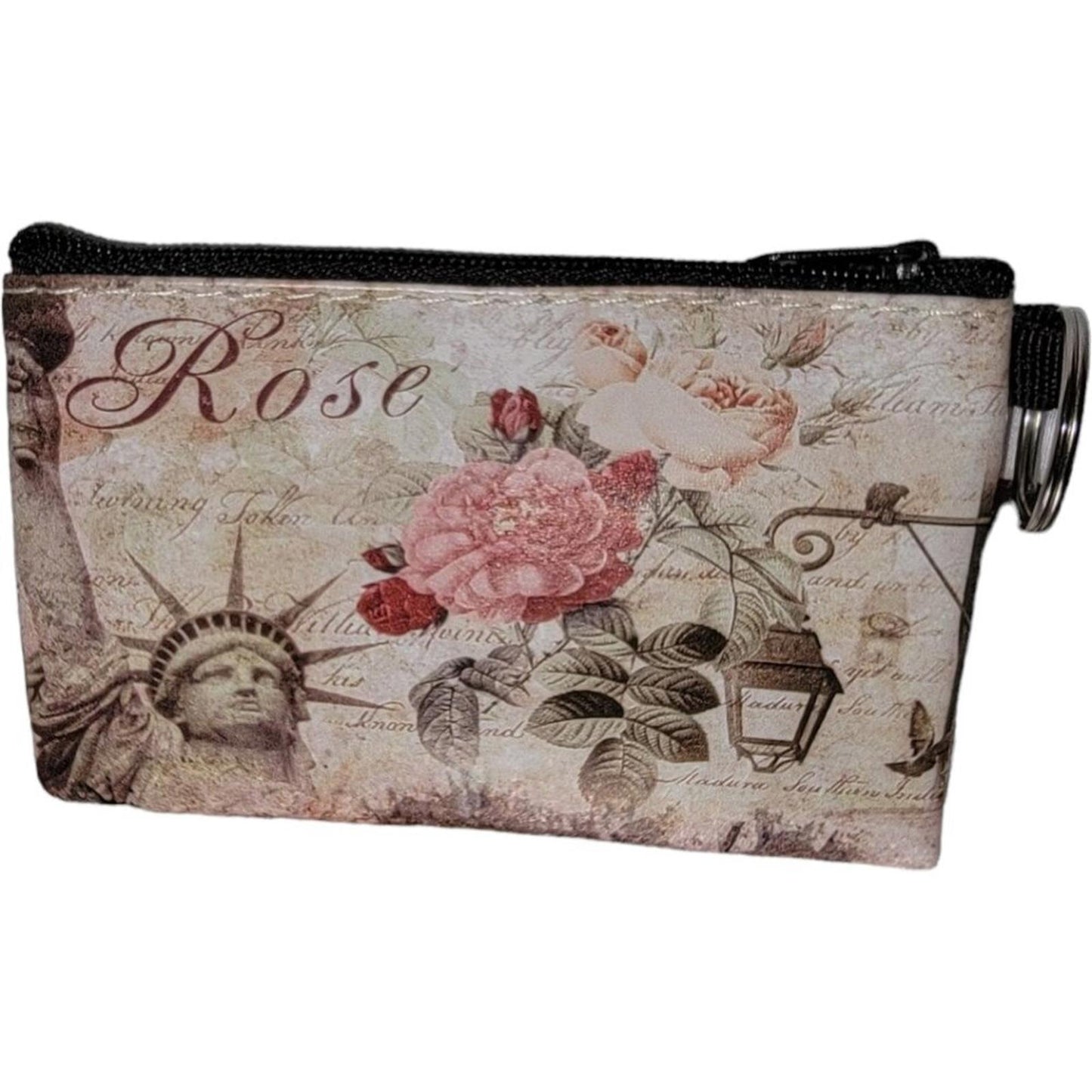 Vintage Style Rose Print Zippered Coin Purse