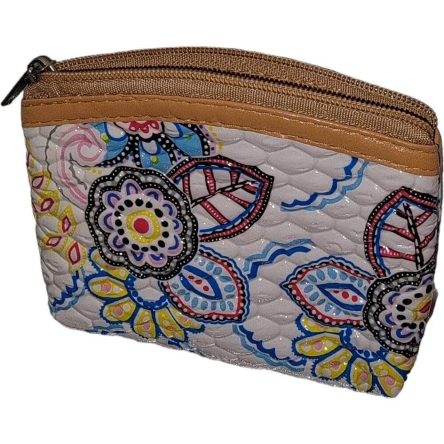 Floral Pattern Quilted Coin Purse with Zipper