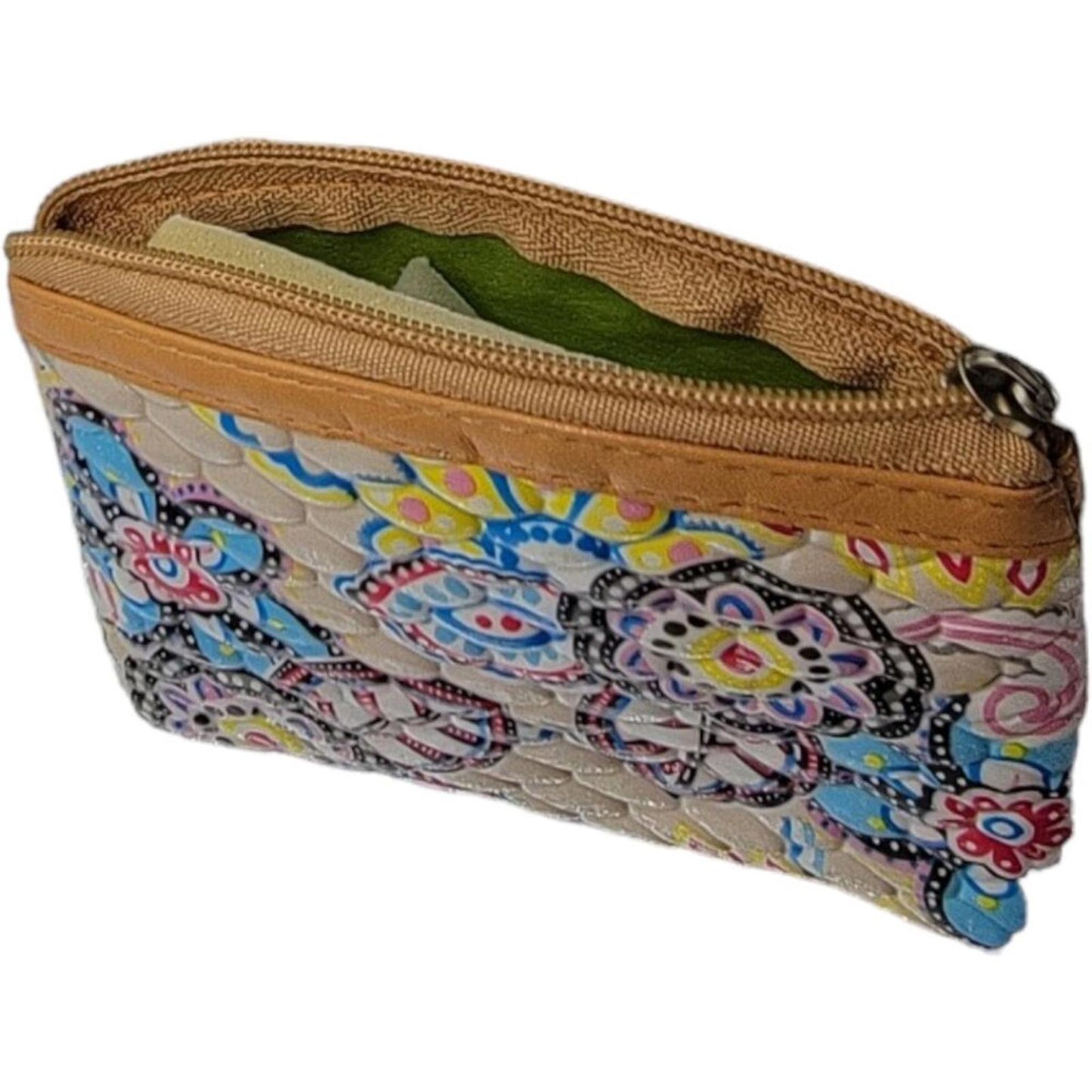 Small Floral Patterned Quilted Coin Purse with Zipper