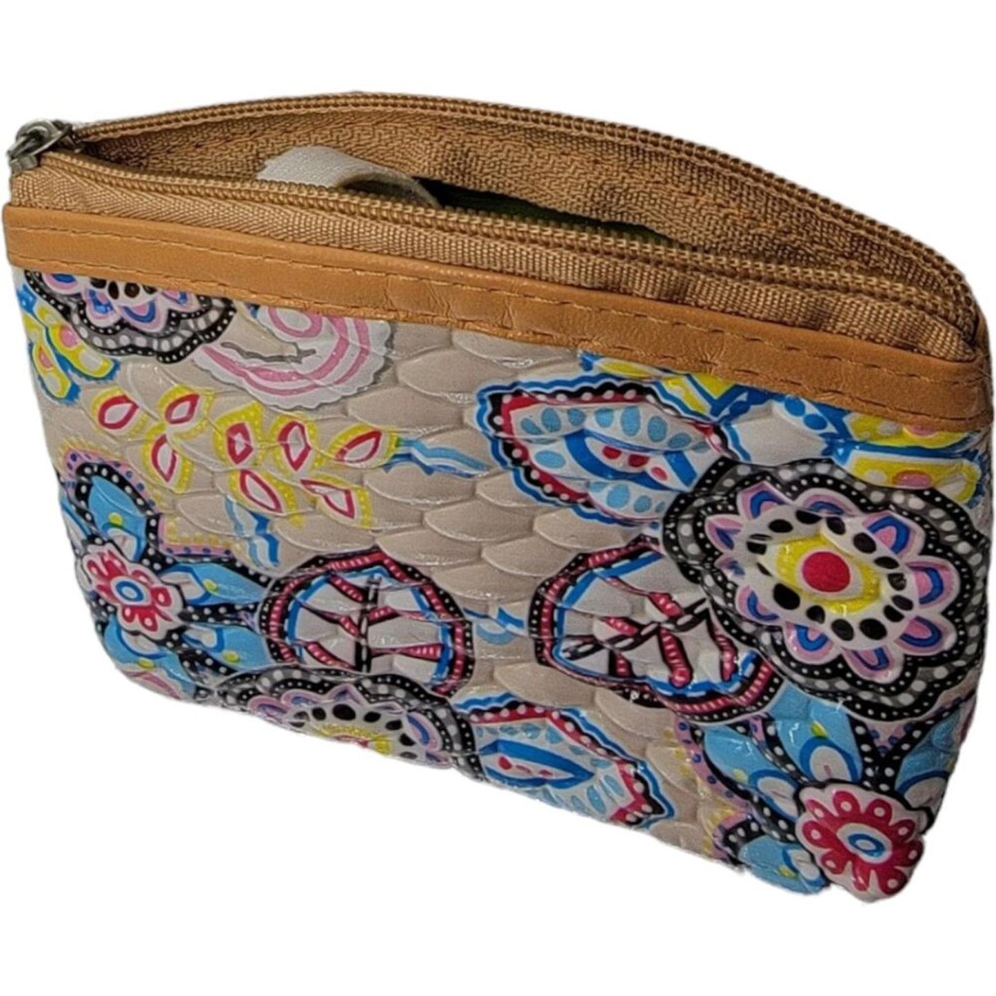 Small Quilted Floral Pattern Coin Purse with Zipper