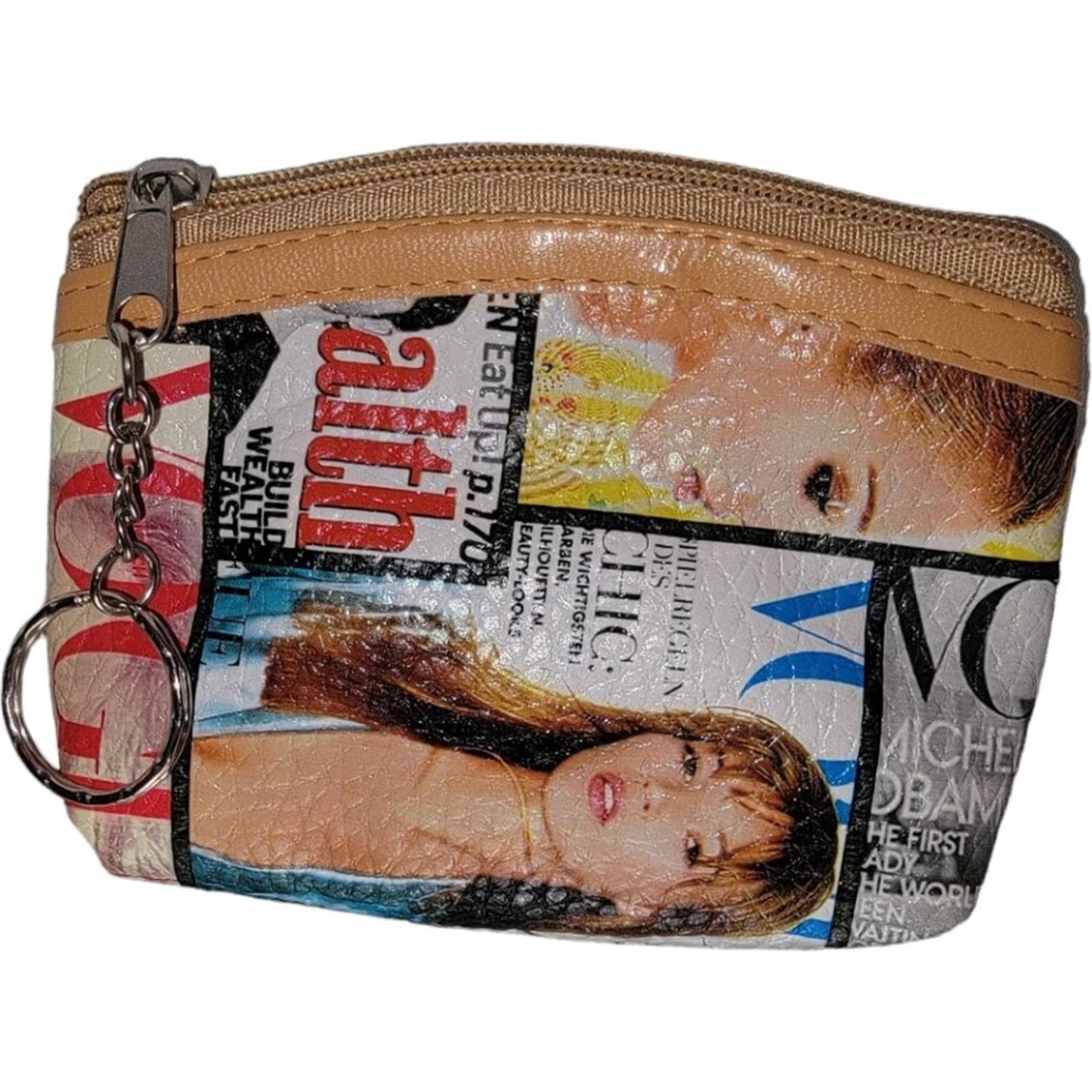 Small Zippered Coin Purse with Magazine Print Design